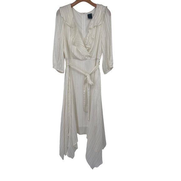 Gabby Skye Women's 3/4 Sleeve Satin Stripe Lurex Chiffon Midi Dress size 12 - Picture 2 of 7